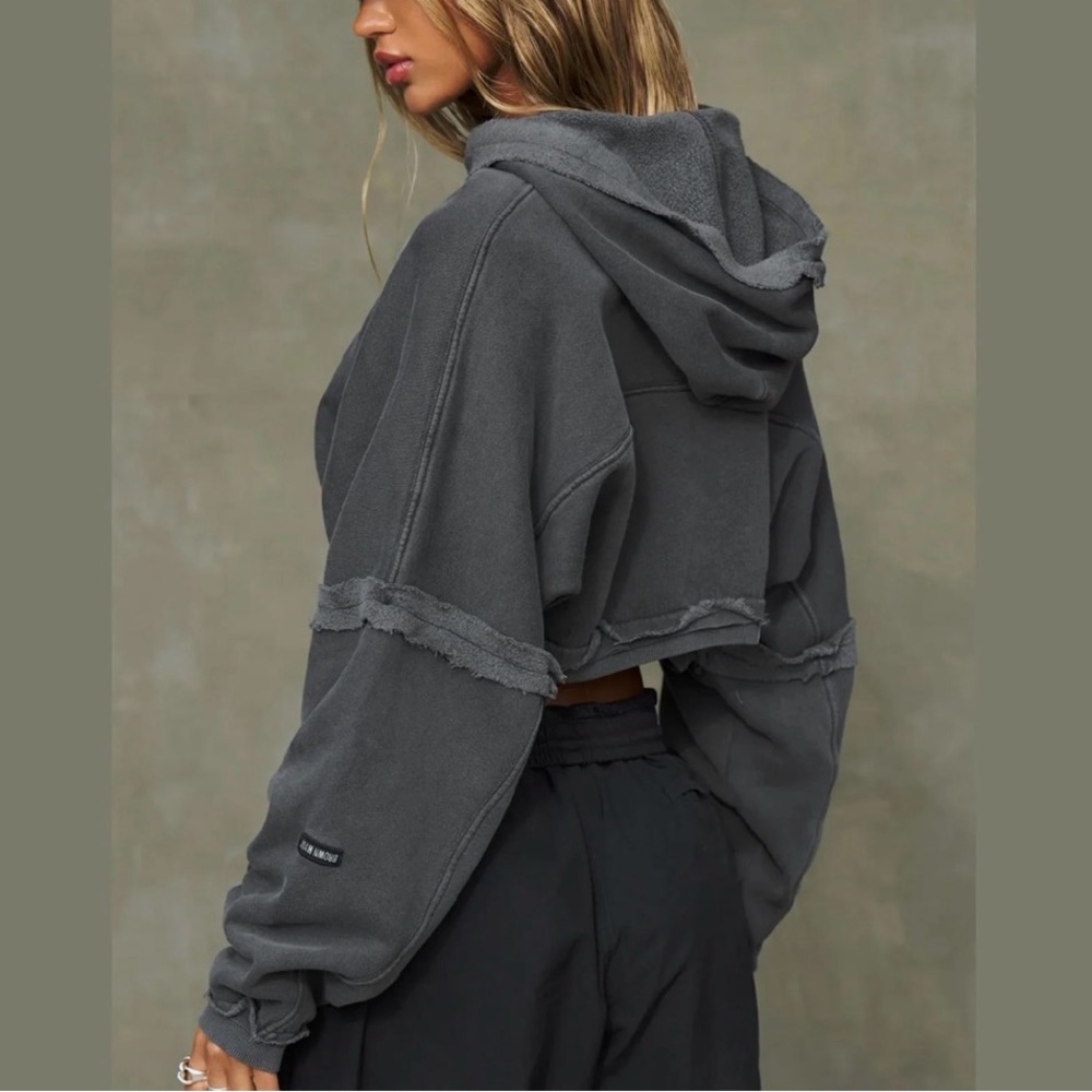 Joah Brown Deconstructed Cropped Hoodie Washed Black S/M